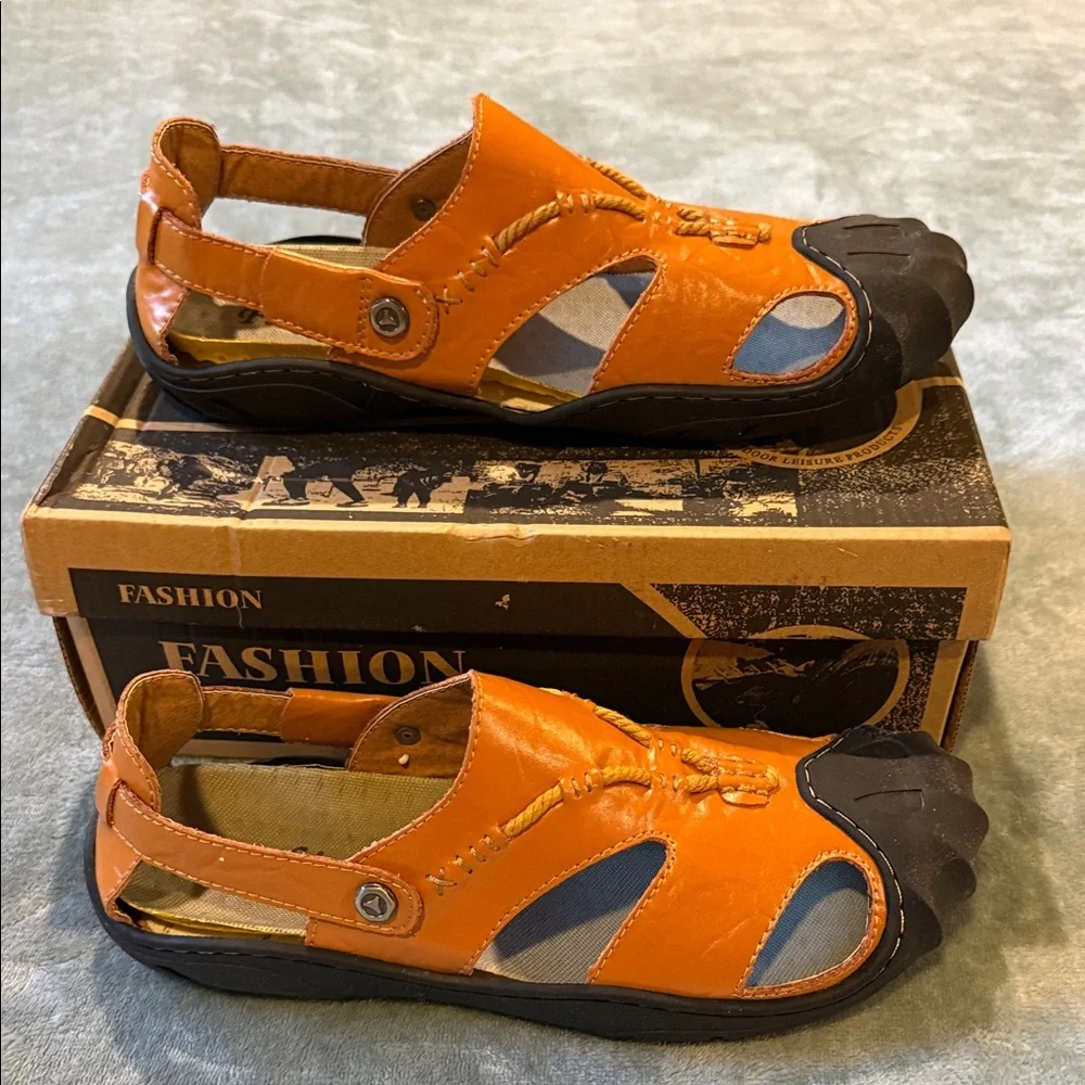 Casual Leather Fisherman Sandals - Tan/Brown size 43 UNISEX NIB